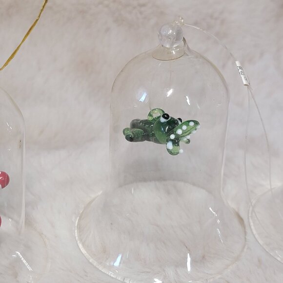 5 VTG Clear Glass Bells with Wooden / Glass Figurines Inside Christmas Ornaments - Picture 5 of 11
